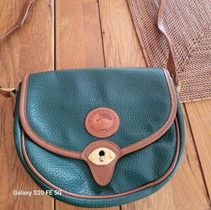 Vintage Dooney & Bourke Green Pebble Leather Cavalry Bag